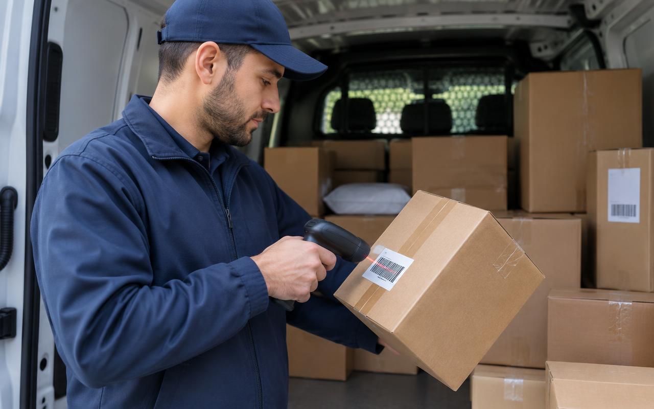 TrackParcel team scanning a parcel before delivery